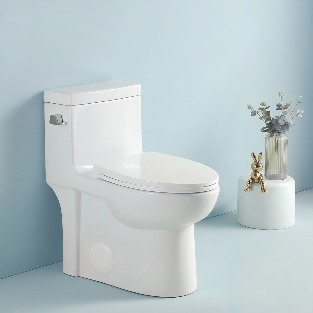 ABRUZZO 1.28 GPF Elongated Comfort Height One-Piece Toilet Floor Mounted (Soft Closing Seat Included), White ABRUZZO