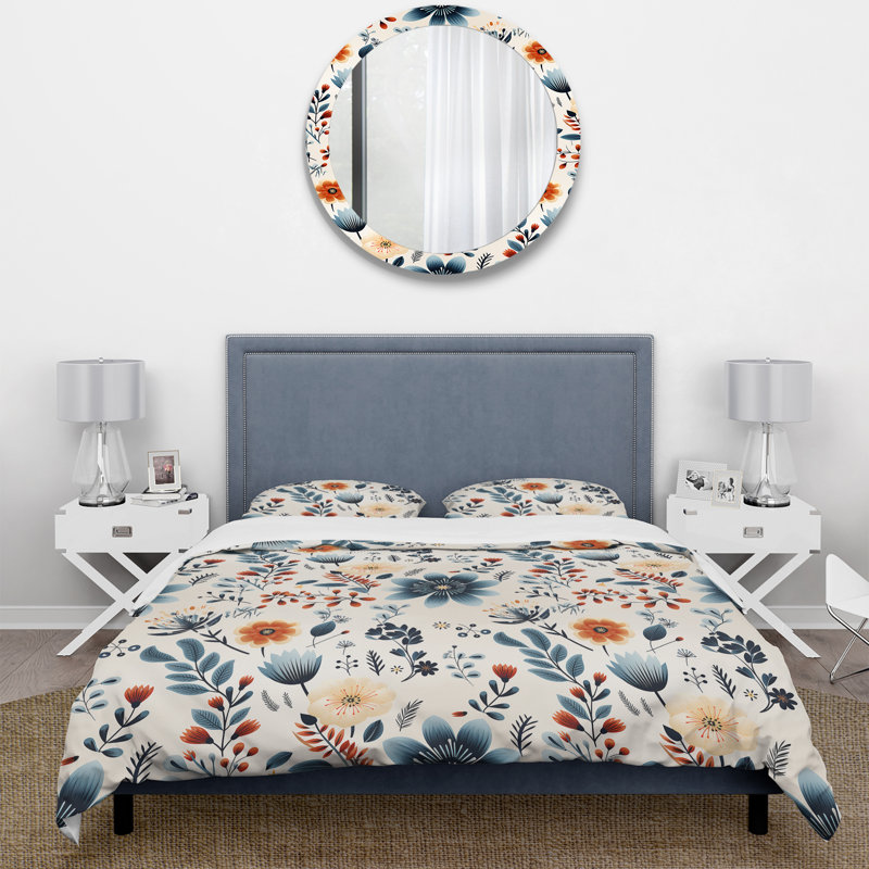 Ensemble de housse de couette Nordic Blue Bloom Scandinavian Floral II, Housse de couette pour grand lit et 2 taies décor