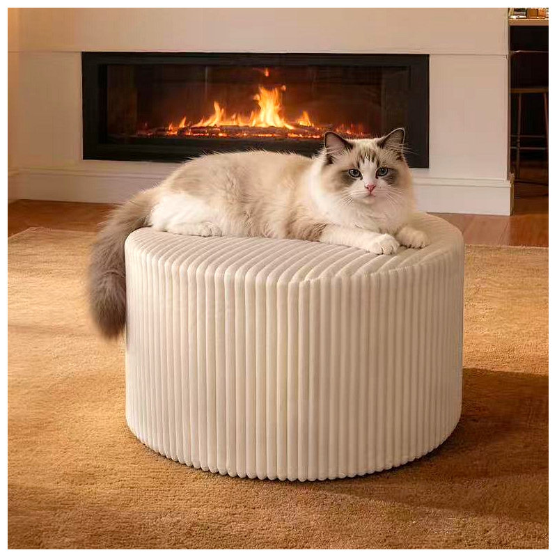 Corduroy Upholstery Full Compressed Ottoman, Beige
