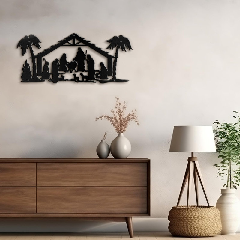 Décoration murale en métal, H 6 po x l 18 po x P 0,05 po, Noir