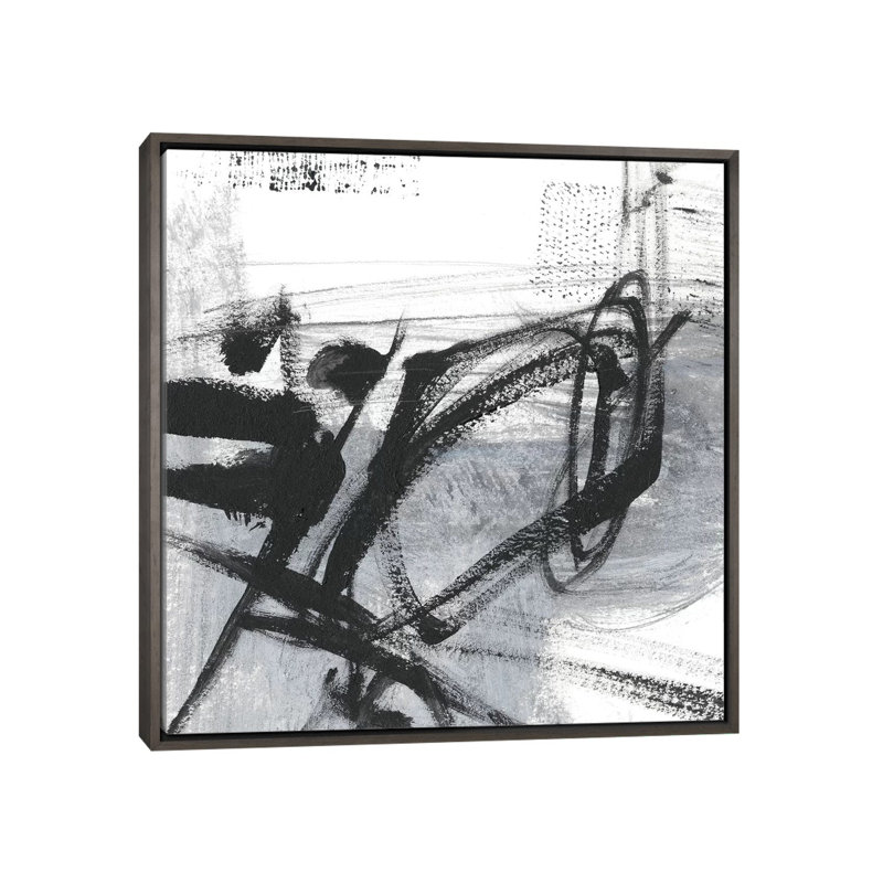 " Scribble Script I " by Ethan Harper, 18" H x 18" W x 1.5" D, Dark Gray Framed Canvas, No Mat