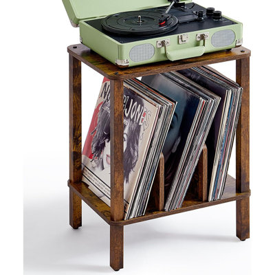 2-Tier Record Player Stand with Vinyl Record Storage up to 100 Albums