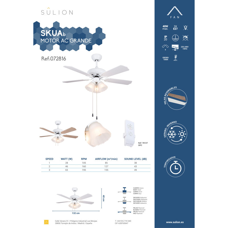 132cm Ceiling Fan with Light Kit, White