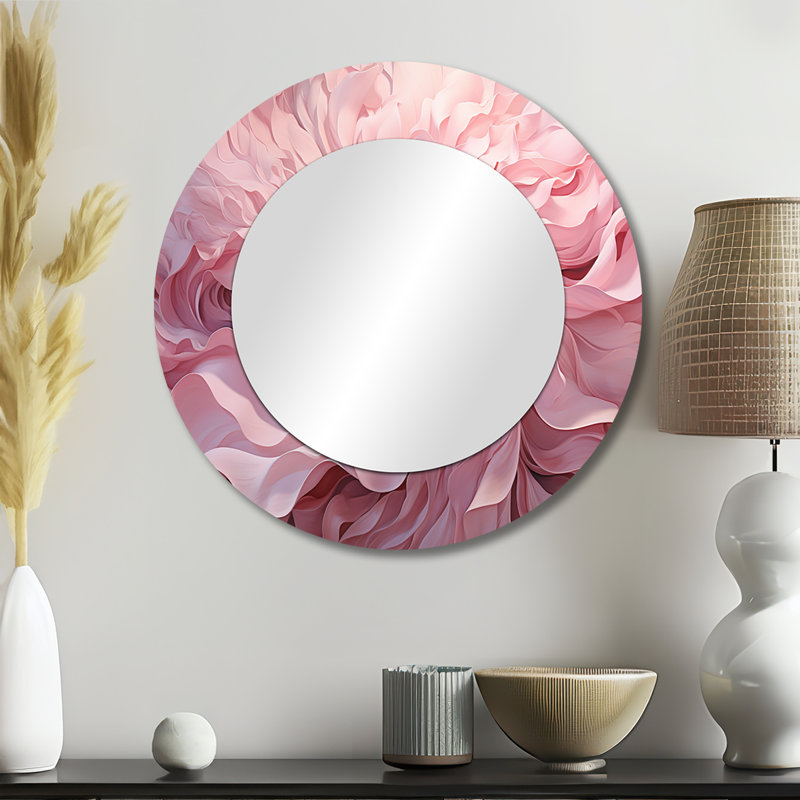 Rose Tender Twirl Spiral - miroir spirales abstraites, miroir mural rond rose unique, impression sur métal, 23 po x 23 po