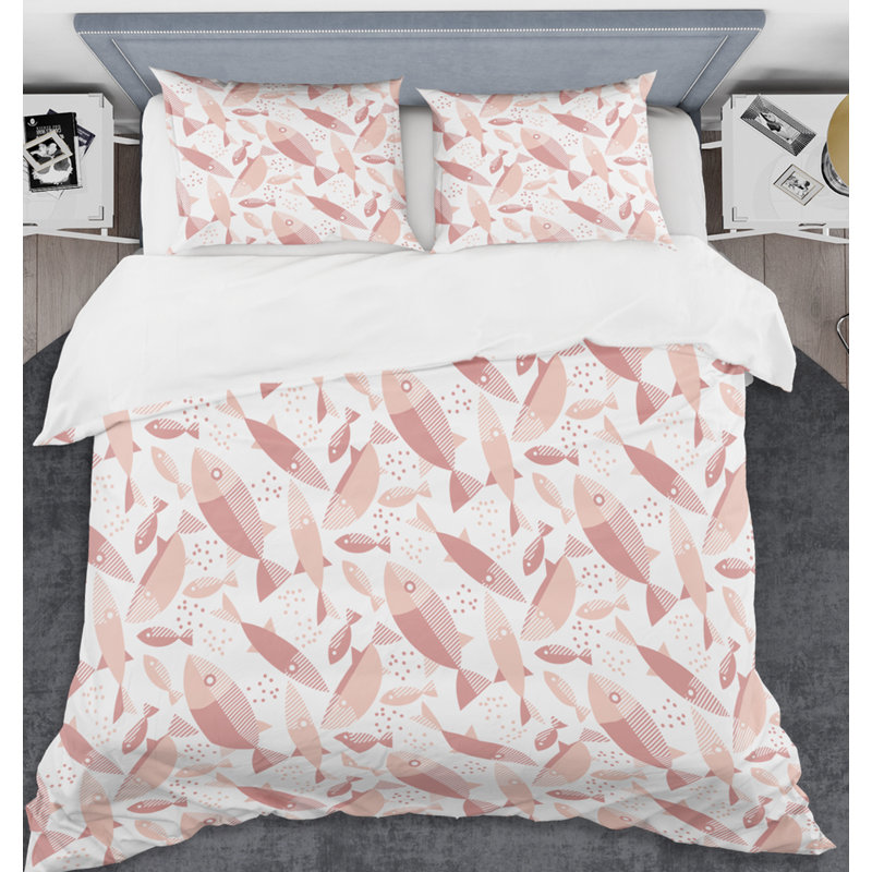Ensemble de housse de couette mid-century fishs, Housse simple + 1 taie décorative