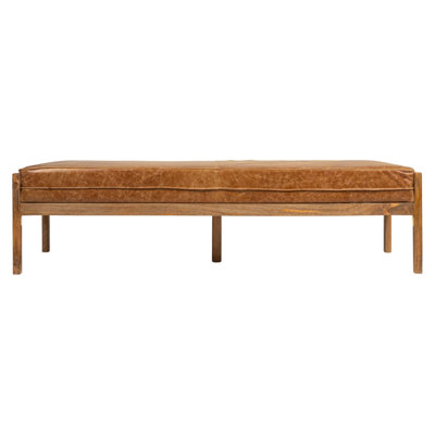 Mango Wood and Leather Cushion Day Bed Bench