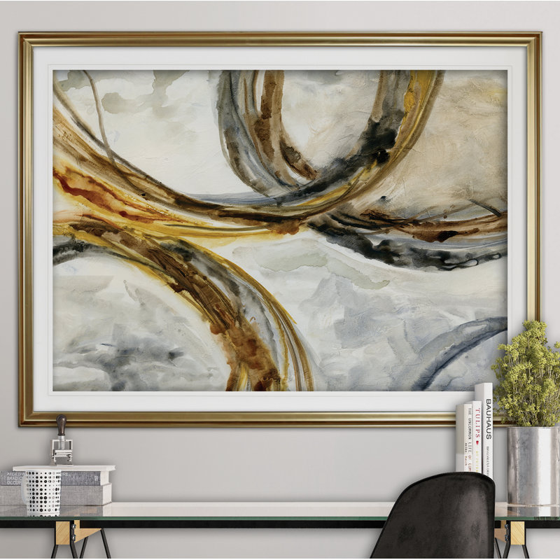 « emboldened abstract », reproduction de peinture à l’acrylique encadrée, H 30 po x l 40 po x P 1,5 po, Or