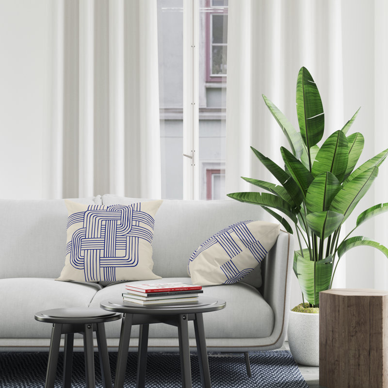 Jeté carré en polyester intérieur / extérieur, L 17 po x H 17 po, Bleu marine