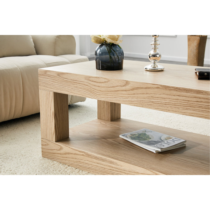 Table basse moderne à deux niveaux pour salon, design épuré, fonction rangement, capacité de charge de 113 kg, centre à finition discrète