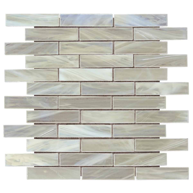 Artwater Iridescent 12x12 Brick Iridescent Polished Glass Mosaic Tile, Pearl White