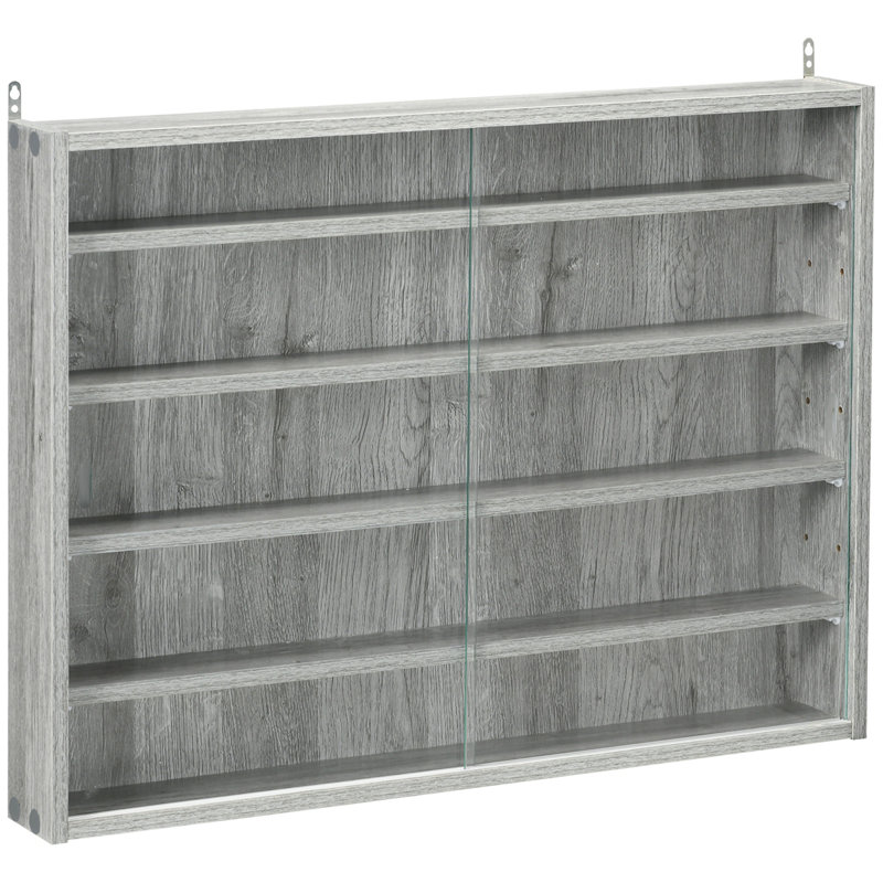 Gray Wood 5-Tier Wall-Mounted Display Cabinet with Glass Doors