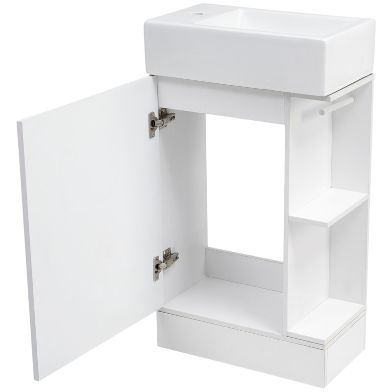 Ensemble de meuble-lavabo simple réversible 18,6 po avec dessus en céramique Caitlyn, Blanc