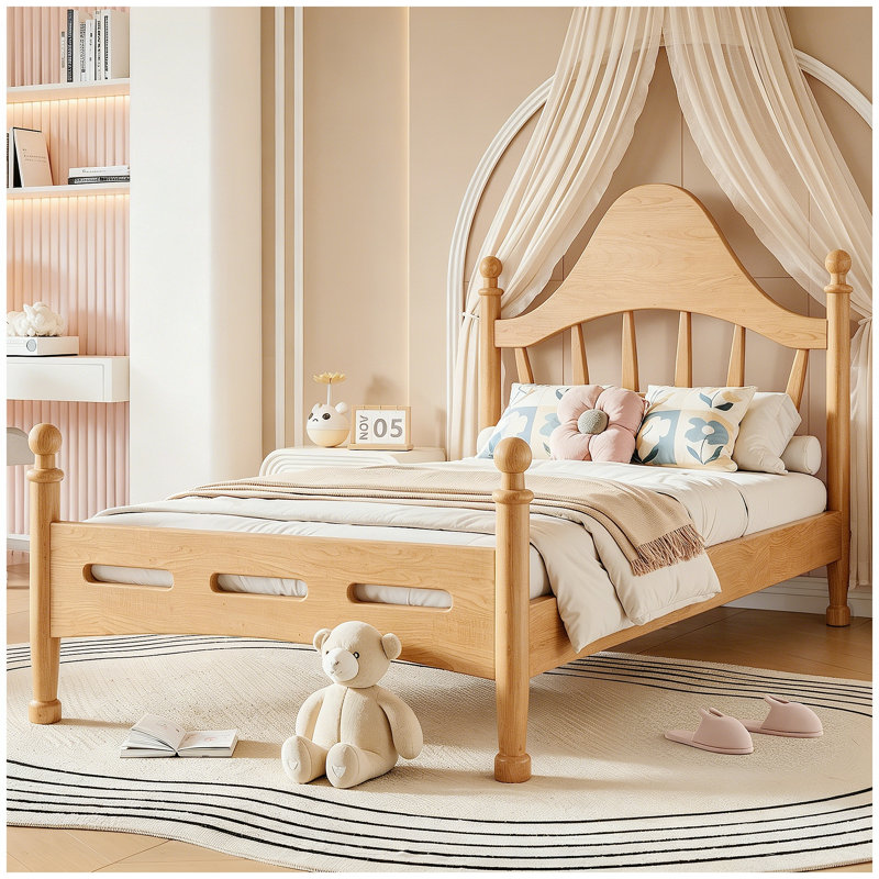 Lit plateforme simple avec tête de lit chic, structure de lit en bois massif avec support à lattes, aucun sommier tapissier requis et conception basse à terre, naturel