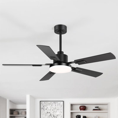 Seale 52'' Matte Black Ceiling Fan with LED Lights and Remote, 6 Speed Quiet Reversible DC Motor, 5 Plywood Blades, 5''/10'' Downrods