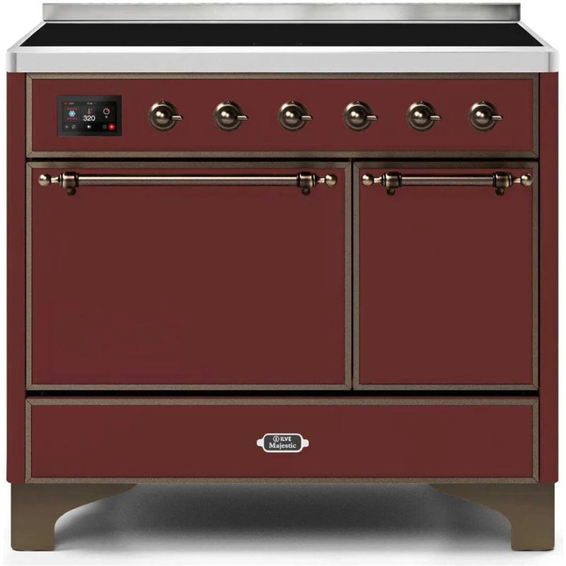 Cuisinière à induction 40 pouces avec 6 éléments à induction ILVE Majestic II Series (porte en verre), BOURGOGNE / BRONZE