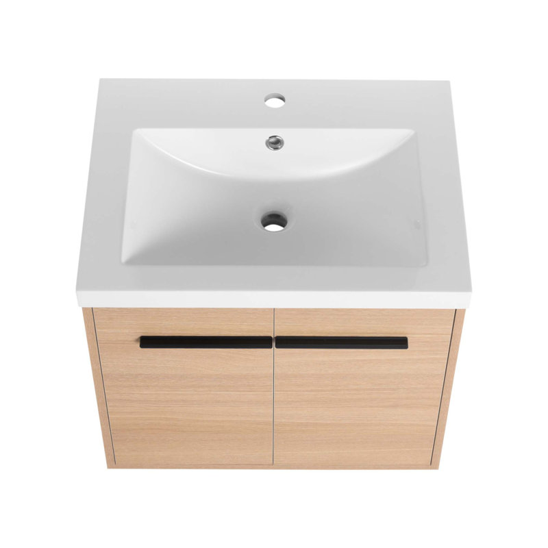 24 Inch Bathroom Vanity With Resin Countertop Sink And Storage, Durable And Stylish For Modern Bathrooms, Oak, 24"