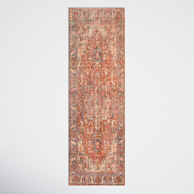 Mags Machine Washable Oriental Brick Red/Orange Area Rug