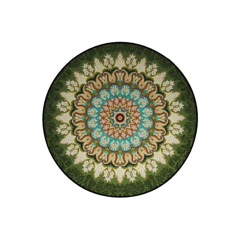 Green Beige Antique Pattern Detailed Woven Base Modern Decorative Carpet, Round 3'4"