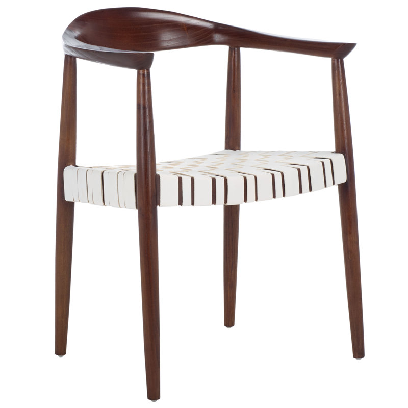 Chaise avec accoudoirs en cuir Thanusan, Brun, Cuir blanc