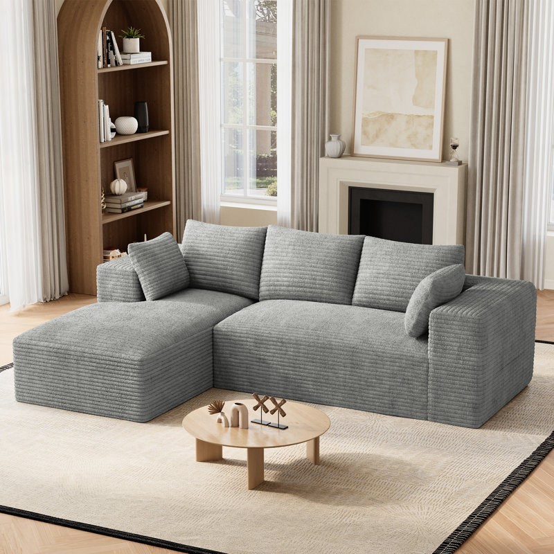 Canapé modulaire sans canapé Adame avec méridienne en L, porte-gobelets et poches de rangement, Gris