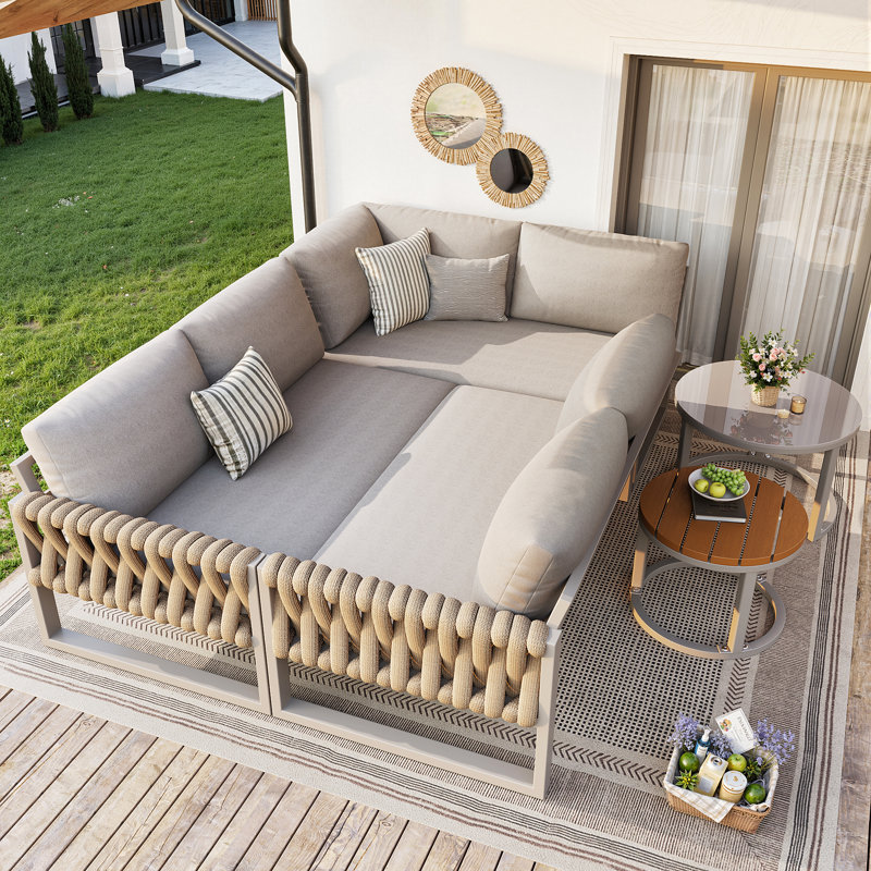 Modular Outdoor Corner Sofa Set With Tables - 110/123 Cm, 8 Cm Cushions, Removable Covers, Adjustable Legs