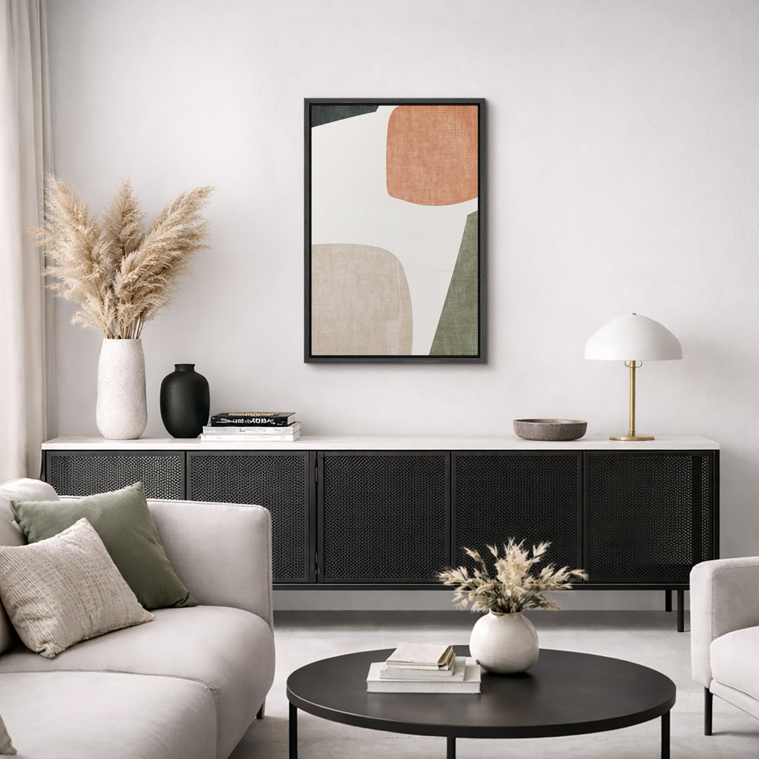 Mid Century Shape "Muted Abstract Color Blocks Artwork, Vibrant Simple Neutral Modern Wall Pictures, Framed Canvas Giclee Print Wall Art" IDEA4WALL Frame 
