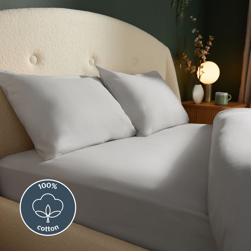 Silentnight Brushed Cotton Fitted Sheet, Silver, Single (3')
