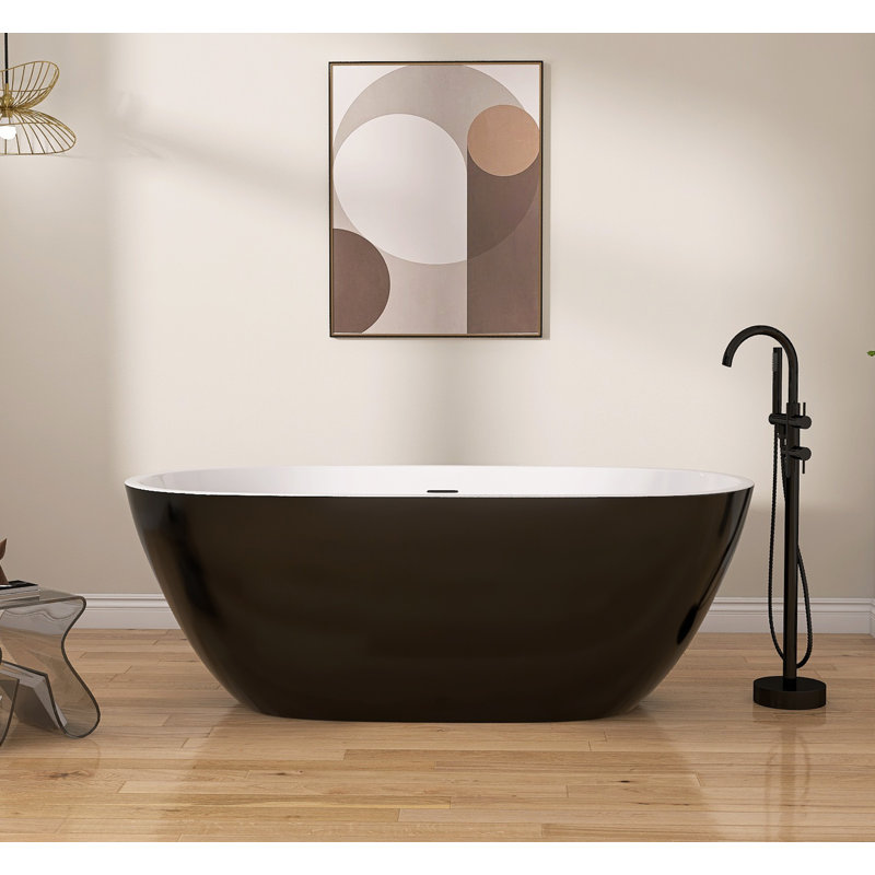 55'' x 29.5'' Freestanding Soaking Acrylic Bathtub with Integrated Slotted Overflow and Chrome Anti-clogging Drain, Black