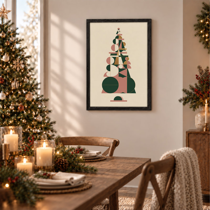 Art abstrait sur toile géométrique abstrait vert rose et Noël, H 24 po x l 18 po
