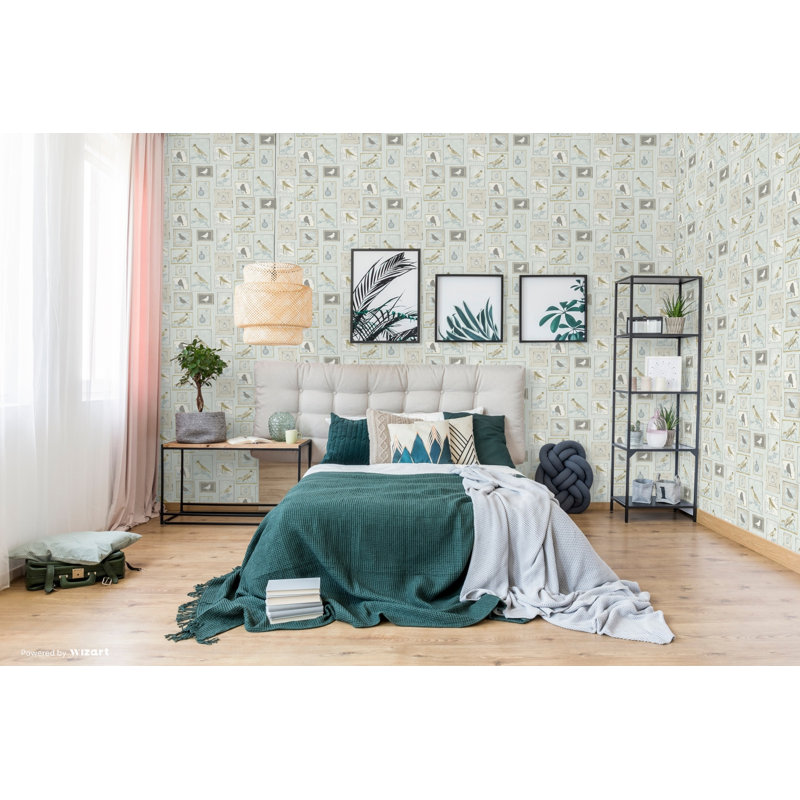 Hagen Birds 10m x 53cm Wallpaper Roll, Aqua