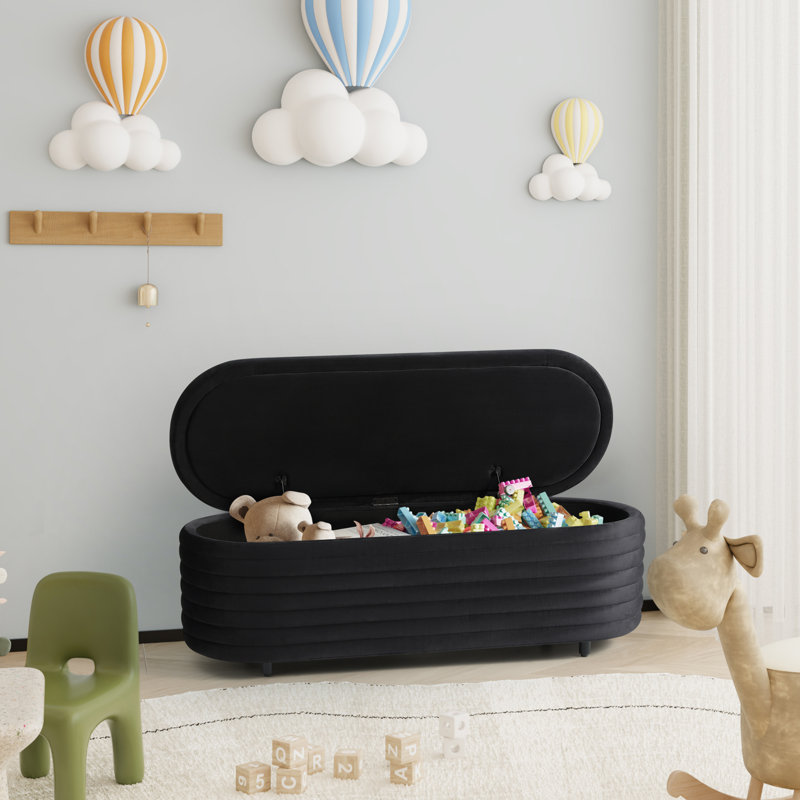 Farrah Upholstered Storage Bench, 18.1" H x 54" W x 19" D, Black