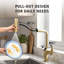 Robinet de cuisine rétractable à poignée simple avec affichage DEL, douchette extractible 3 fonctions et robinet d'évier de cuisine pivotant à 360 °-133739765