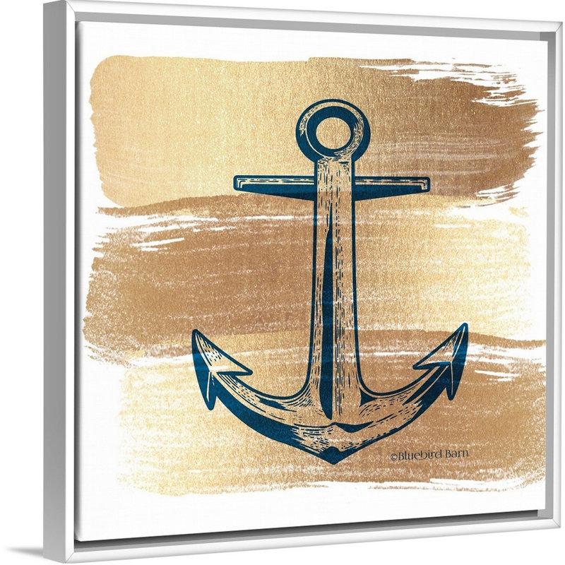 Ancre or brossé-impression sur toile, 38" H x 38" W x 1.75" D, Cadre blanc