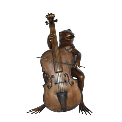 Statue de grenouille jouant du violoncelle en bronze - Taille: L 26 po x l 18 po x H 25 po.