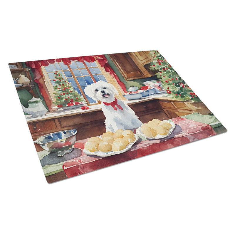 Maltese Christmas Cookies Glass Cutting Board