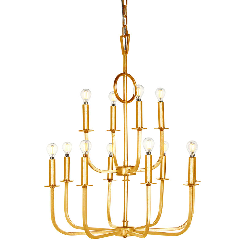 Kim 12 - Light Candle Style Tiered Chandelier, Gold Leaf