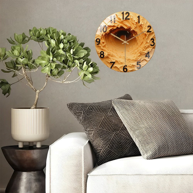 Horloge murale unique en forme de tourbillon jaune, horloge murale moderne en verre 12 po