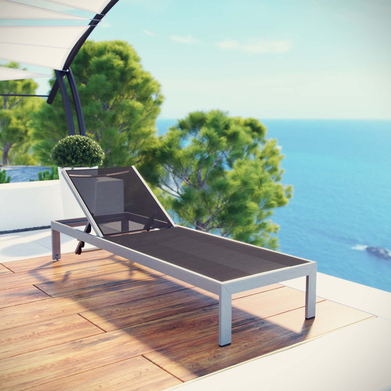 Chaise longue d'extérieur en filet Shore, Argent noir