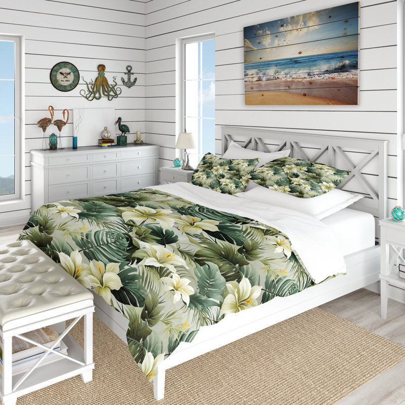 Subdued Tropics Tropical Pattern - Ensemble de housse de couette tropical, Housse de couette simple + 1 taie décorative stan