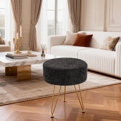 Modern Round Vanity Stool with 3 Metal Legs, Multiuse Foot Rest for Makeup Room Bedroom