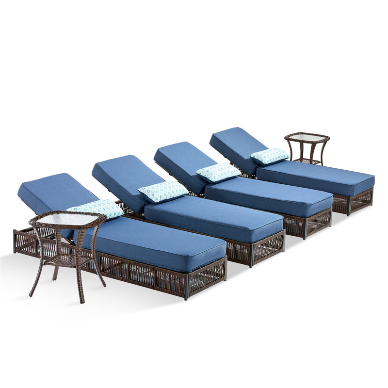 Pecofarm 6-Piece All-Weather Outdoor Conversation Set With 5" Thick Cushions, 5-Position Adjustable Patio Recliner And Side Table