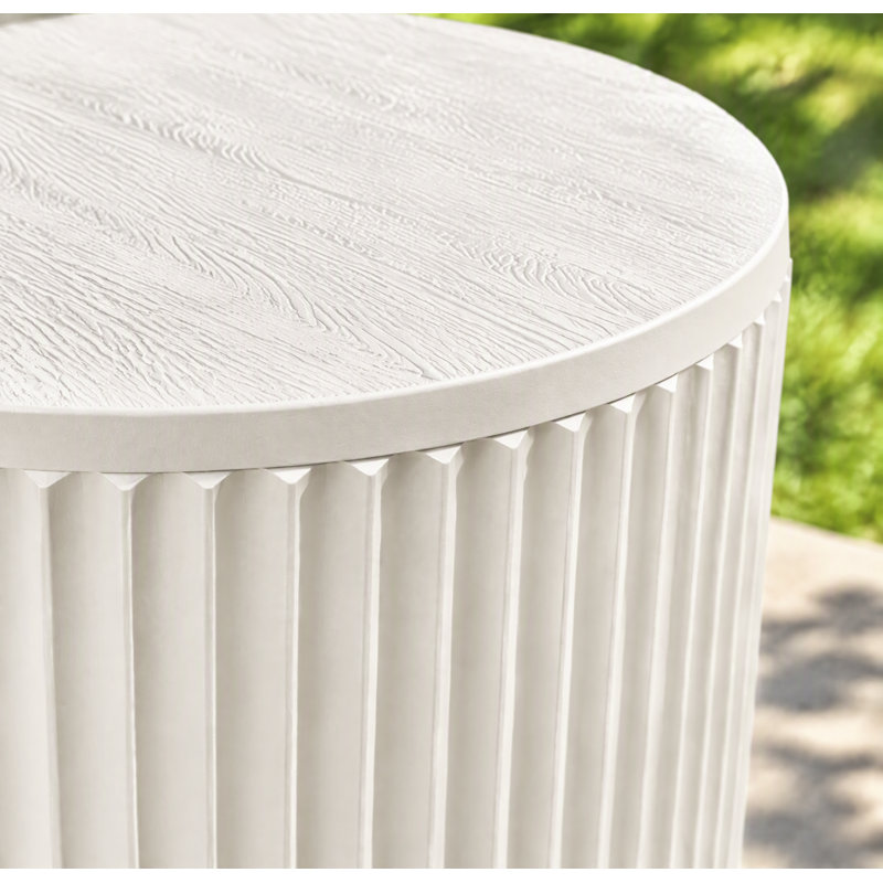 Table d'appoint glacière 2 en 1 pour l'extérieur, seau à glace isotherme résistant aux intempéries avec couvercle à crochet, bar à boissons de terrasse à rayures verticales pour les fêtes dans le jardin et au bord de la piscine, blanc éclatant