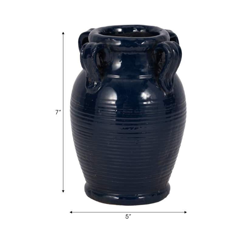 Ceramic/Porcelain Table Vase, 9" H x 8" W x 8" D, Glossy Blue