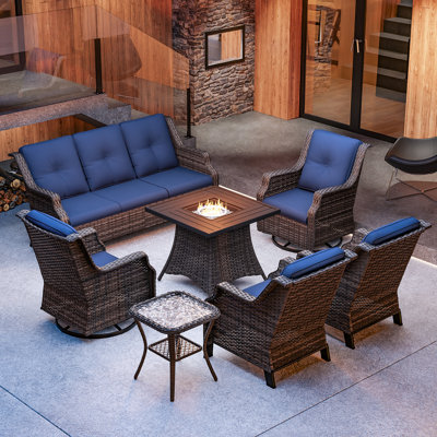 7-Person Seating Group With Fire Pit And Cushions by Red Barrel Studio