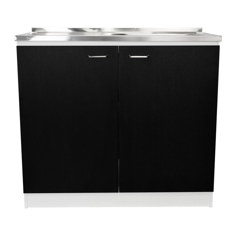Évier utilitaire avec armoire, double porte et une tablette Napoles - blanc / noir, Blanc/Noir