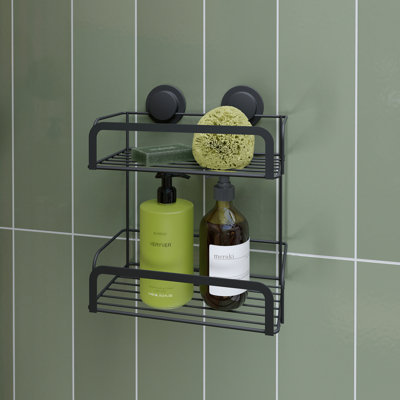 Stick 'N' Lock Two Tier Shower Caddy, Matt Black