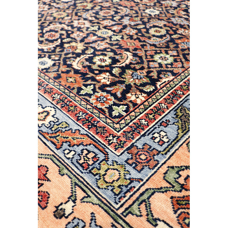 Herati Hand Knotted Wool Floral Area Rug in Navy