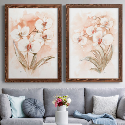 «White and Coral Orchid I», ensemble de reproductions d'art sur toile encadrées