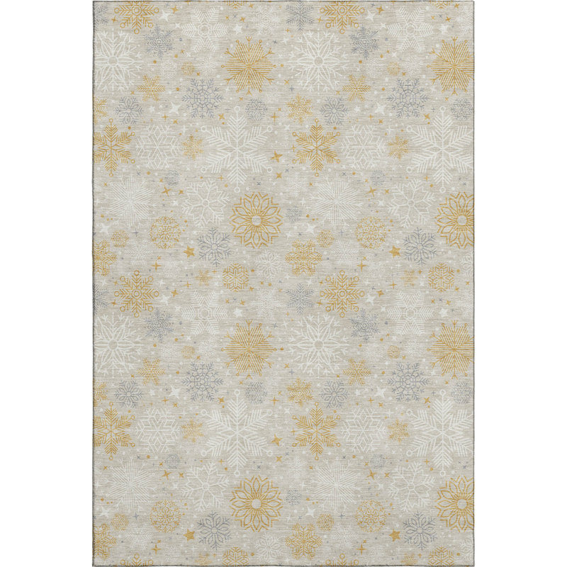 Premium Machine Washable Ingrassellino AMF1823 Stars and Snowflakes Holiday Rug, Rectangle 10' x 14'
