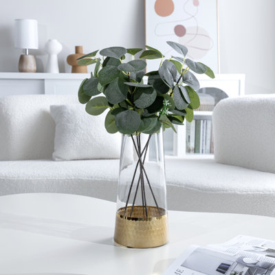 Fake Eucalyptus Plants In Glass Vase Planter